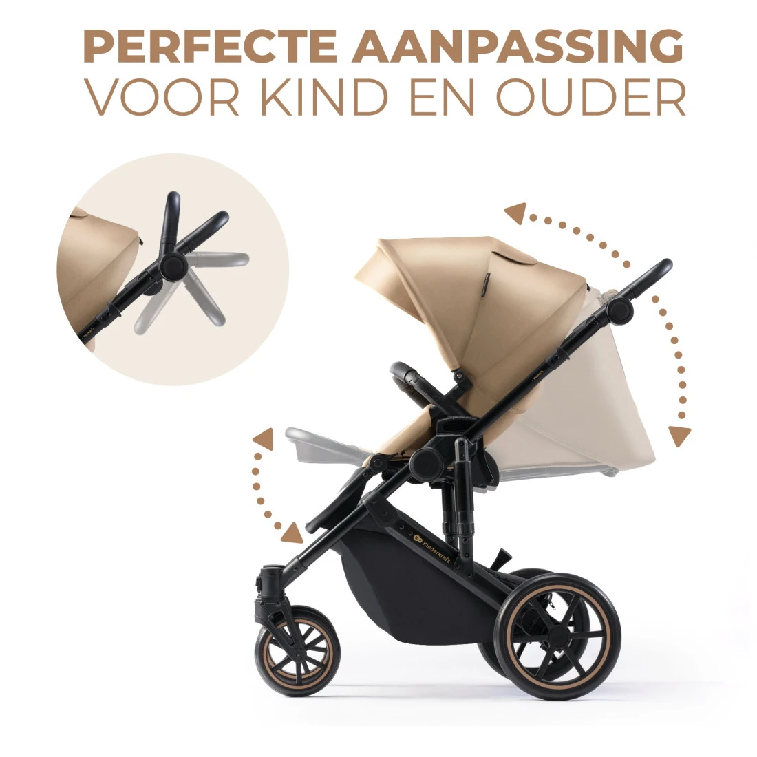 Kinderkraft Prime 2 Sandrose Beige 3-in-1 Kinderwagen Incl. Autostoel KSPRIM02BEG3000 - Afbeelding 7