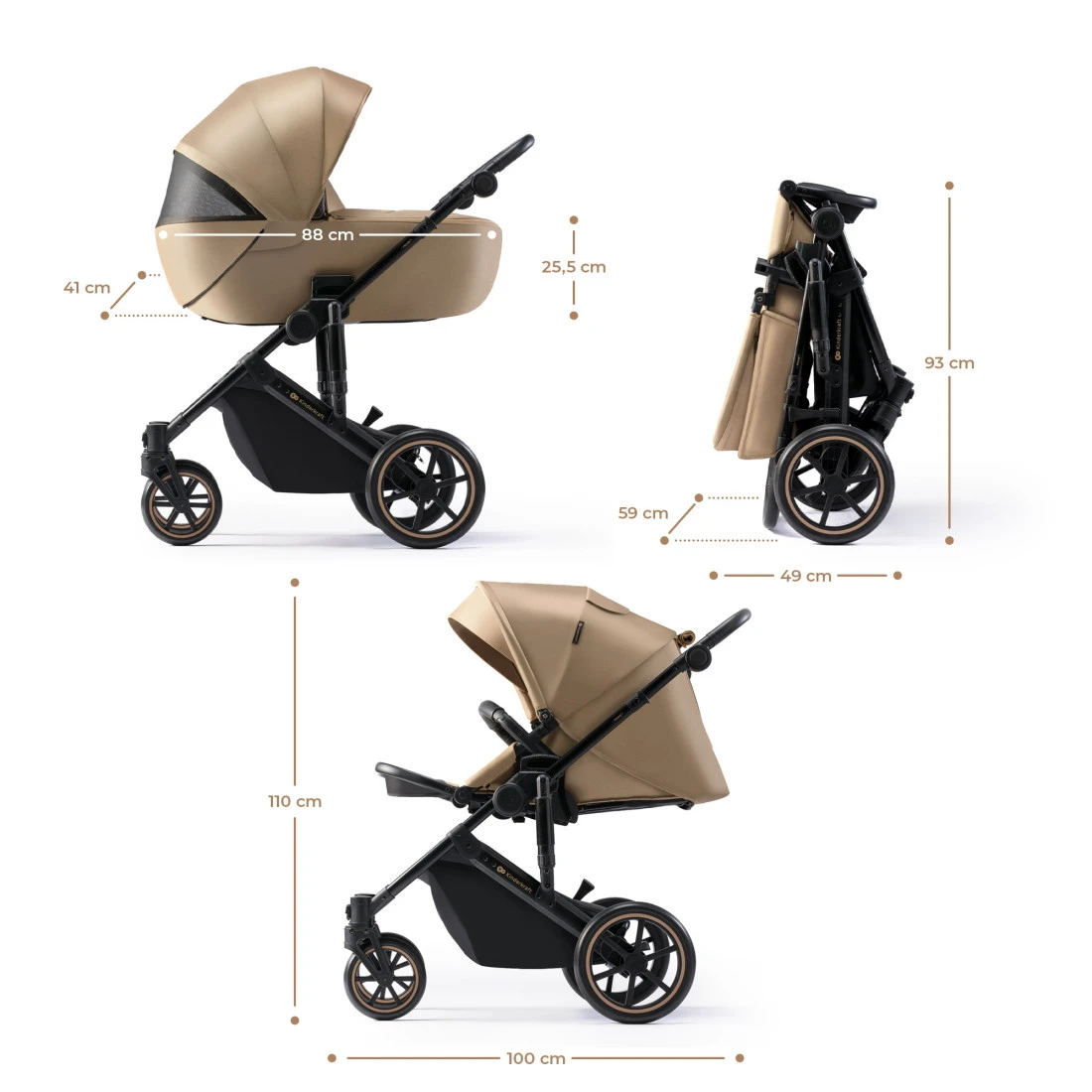 Kinderkraft Prime 2 Sandrose Beige 3-in-1 Kinderwagen Incl. Autostoel KSPRIM02BEG3000 - Afbeelding 9